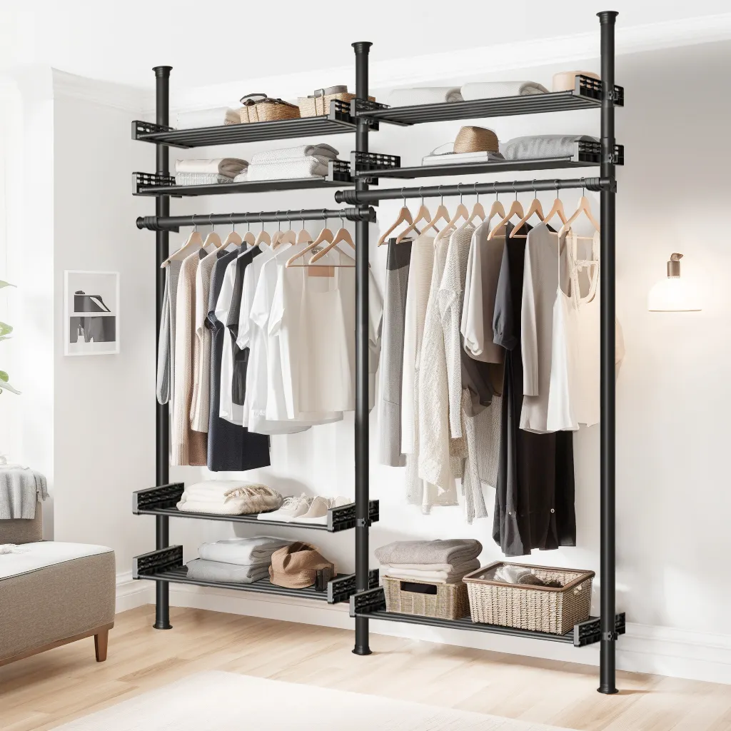 Yijiale Carbon Steel Metal Wardrobe Closet Detachable Clothes Rack Wardrobe Bedroom Furniture Armoire