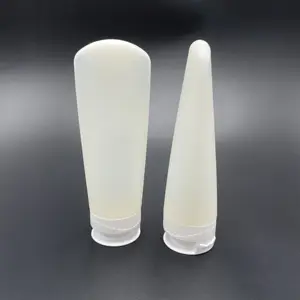 Botella al revés de HDPE de tacto suave personalizada, 150ml, 120ml, 100ml, botellas exprimidas con tapa abatible, válvula de silicona, embalaje cosmético