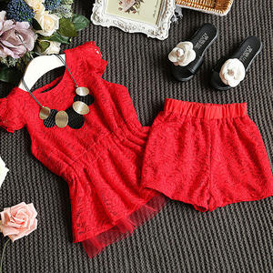 Estate pizzo rosso 2pcs dei bambini stabiliti altri capretto ragazze di abbigliamento alla moda - Product Image 3