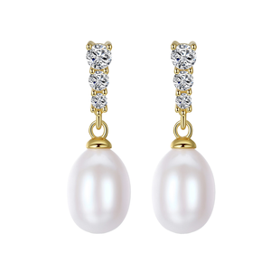 Pendientes de Plata de Ley S925 UM JEWELRY con Circonitas y Perlas en una Sola Hilera, Diseño Creativo - Product Image 1