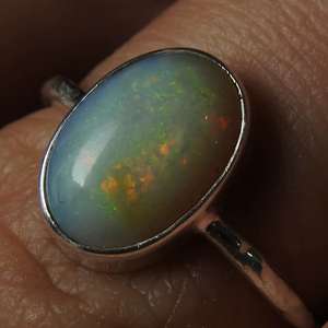 Australian Multi Fire <b>Opal</b> Wedding <b>Ring</b>-<b>Silver</b>-October Birthstone-11x8mm-7 US Size-Handmade Classic Prong Setting-Third - Product Image 1