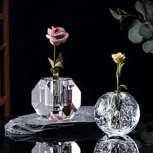 Vases en verre de cristal transparents de forme ronde, personnalisés, de petite taille, pour décoration de maison, 1 pièce