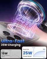 Chargeur de voiture sans fil magnétique 25W à charge rapide, base à verrouillage par aspiration aimant N55 720 °   Bras réglable, kit adaptateur 45W, universel