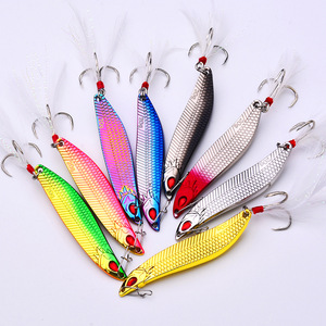 Leurre de pêche dur en forme de S à longue coulée, cuillères à paillettes, appât métallique avec crochet à plumes, Wobblers à Jigging lent pour <span class=keywords><strong>perche</strong></span> de bar - Product Image 5