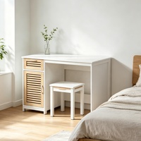 Escritorio de Computadora para el Hogar con Gabinete de Almacenamiento con Rejillas, Escritorio de Madera Blanco con Cajón y Puerta Ventilada, Fácil de Armar