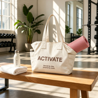 Sac de shopping en coton personnalisé avec logo couleur, lavable, résistant, sac de sport, sac de yoga, sac d'épicerie, sac fourre-tout en toile avec poche latérale