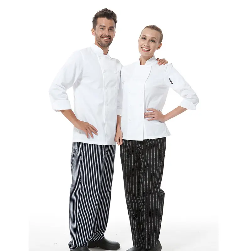 White Chef Coat Checkedout Chef Clothing Long Sleeve Jacket White Coat Unisex Cooking Kitchen Restaurant Chef Uniform For Cooker