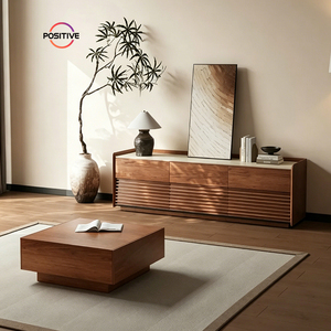 <strong>Vintage</strong> Mid Century Walnut Solid Wood <strong>TV</strong> <strong>Stand</strong> With LED Lights Marble Living Room Floor Standing Audio Cabinet Nordic Furniture - Product Image 3