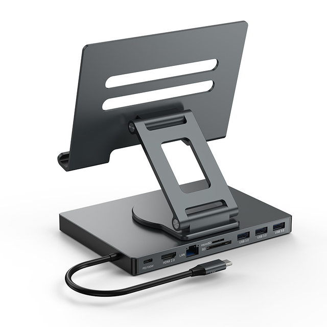 Foldable Adjustable USB C Hub Docking Station Holder Multiport with Laptop Stand HDMI Gigabit Ethernet PD Power SD TF for Tablet