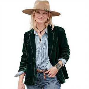 Blazer court en velours d'or pour femmes, bouton unique, en laine/soie, vente en gros, tailles S-2XL - Product Image 1