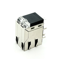 Connecteur Combo RJ45 + USB 2.0 Soulin avec LED, 100 Mbps, Femelle, IP66, Plaqué Or, Boîtier PBT, Obturateur Magjack, Prise RJ45