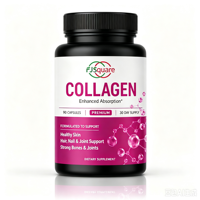 Capsules de collagène de haute qualité, complément alimentaire, absorption améliorée, favorise la santé des cheveux, des ongles, de la peau, des os et des articulations.