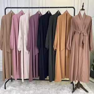 ชุดเดรสมุสลิม Abaya Dubai สีทึบ,เสื้อผ้าผู้หญิงสไตล์อิสลามสไตล์เรียบง่ายสวมใส่ได้ทุกวัน