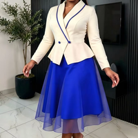 Robe africaine élégante pour femme, coupe trapèze, col à revers, manches courtes, ourlet en maille patchwork, pour événements religieux, mariages, bureau et tenue décontractée