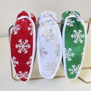 Nouveau élégant noël flocon de neige Sequin bandeau pour filles femmes solide <span class=keywords><strong>velours</strong></span> <span class=keywords><strong>vert</strong></span> fleur noël bandeau cheveux accessoires bijoux - Product Image 1