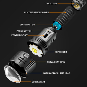 XHP360 High Power <b>Flashlight</b> 5000LM Large Aperture <b>Rechargeable</b> LED Outdoor Tactical Light - Product Image 5