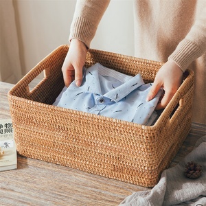 <span class=keywords><strong>Cesta</strong></span> de mimbre natural para el hogar, accesorio ecológico de tejido <span class=keywords><strong>a</strong></span> mano para almacenamiento de ropa sucia moderna con asa - Product Image 4