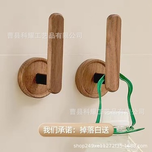 Support mural en bois pour bandeaux, finition hêtre, multifonctionnel, sans perçage, porte-serviettes, rangement pour salle de bain et chambre - Product Image 4