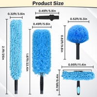 Perche télescopique en aluminium écologique de 12 pieds avec 4 têtes de dépoussiérage, brosse d'angle, raclette pour fenêtres, outils de nettoyage ménager
