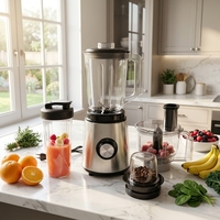 Blender multifonction portable, robot culinaire, presse-agrumes, moulin à épices, mixeur, pot en PC de 1,6 L, lames en acier inoxydable, moteur puissant de 800 W