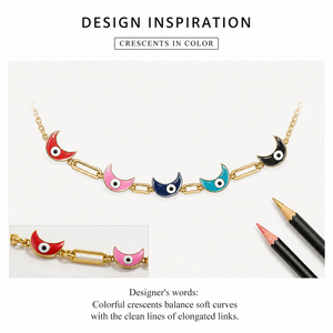 Collier en forme de croissant de lune en acier inoxydable avec options de couleur or et argent, chaîne réglable de 45 cm - Product Image 4