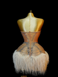 <span class=keywords><strong>Vestido</strong></span> Strapless Nude para <span class=keywords><strong>Drag</strong></span> <span class=keywords><strong>Queen</strong></span>, Mini <span class=keywords><strong>Vestido</strong></span> con Flecos y Pedrería, Traje de Baile Personalizado para Showgirls - Product Image 4