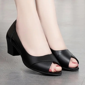 Scarpe eleganti Casual da donna scarpe eleganti estive da donna scarpe da lavoro da ufficio con punta aperta <span class=keywords><strong>tacco</strong></span> <span class=keywords><strong>medio</strong></span> pump sandali da donna neri - Product Image 5