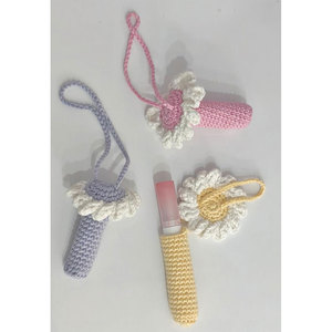Handmade Crochet Lip Balm Holder With Flower Design Reusable Cotton Woven Cute Style Oblong Shape Lipstick <b>Bag</b> <b>Charm</b> - Product Image 5