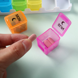Plastic Seven Days a Week 14-cell Detachable Pill Box Mini-cell Color Combination Open Lid Medicine Storage Wholesale