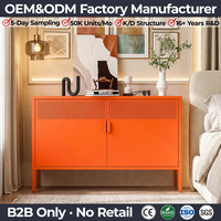 Armoire de rangement en métal orange avec portes perforées, armoire de chambre à coucher moderne en acier, table de chevet, meuble multifonctionnel pour salon