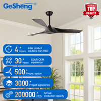 Ventilateur de plafond moderne sans lumière avec télécommande, certification CB CE ETL, 52 pouces, 3 pales, ABS, imitation bois, DC