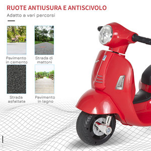 Motocicleta Eléctrica para Niños con Licencia Oficial HOMCOM, Vespa con Batería de 6V, Faros y Bocina, para Niños de 18 a 36 Meses, Rojo, 66.5x - Product Image 5