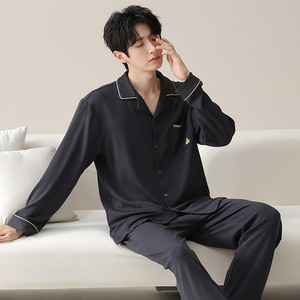 Nuovo <span class=keywords><strong>pigiama</strong></span> da <span class=keywords><strong>uomo</strong></span> in cotone, camicia e pantaloni a <span class=keywords><strong>maniche</strong></span> <span class=keywords><strong>lunghe</strong></span>, abbigliamento Casual in cotone con bottoni per giovani uomini - Product Image 1