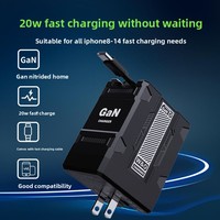 Câble de prise USB à chargement rapide multifonctionnel 20W Chargeur de voyage pour téléphone portable à chargement rapide avec câble enroulé