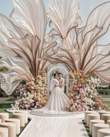 Décor de mariage D309, toile de fond de luxe, route menant à la cérémonie, grandes fleurs blanches debout, accessoires de décoration de mariage à vendre