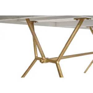 Table à manger en manguier et laiton 180x90x76 blanc losange - Product Image 1