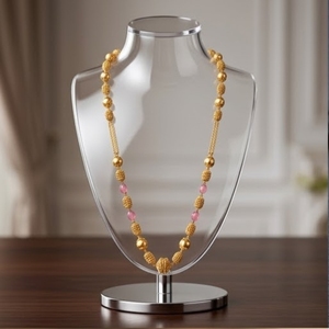 Antique 925 Silver Mala <b>Necklace</b> with Pink and Gold Beads Long Chain Mala <b>Statement</b> Jewelry for Women Wedding and Party Wear - Product Image 2