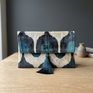 Geometric Pattern Textile <b>Clutch</b> With Tassel Bohemian Evening <b>Bag</b> For Women - Product Image 2