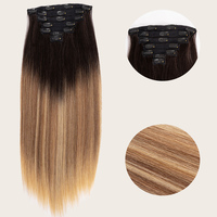 Extensions de cheveux synthétiques à clipser, longues et droites, effet ombré, résistantes à la chaleur, avec 7 pièces/ensemble, 160 grammes