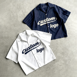Custom Boxy Fit Button Down up Stripe Screen Print <strong>Bowling</strong> Baseball Jersey Cotton T-<strong>shirt</strong> Short Sleeve Boxy Cropped <strong>Shirts</strong> <strong>Men</strong> - Product Image 1