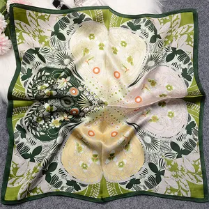 Precio al por mayor Bufanda de seda pura con estampado de lujo transpirable Bufandas de seda para mujer 53x53cm