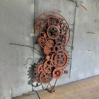Jam Dinding Steampunk Perunggu Kustom dengan Roda Gigi Berputar, Logam Poles, Patung 3D Besar