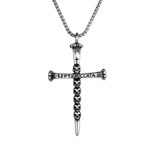 Collier croix en acier inoxydable avec pendentif tête de mort, bijoux de mode unisexe en argent antique SP980 - Product Image 5