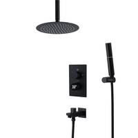 Ensemble de robinetterie de douche murale Beyoon en laiton noir mat avec affichage de la température, eau chaude et froide, et pommeau de douche rond effet pluie de 10 pouces