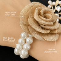 Corsage de poignet en tissu pailleté avec rose et chaîne de perles, fleur de main pour mariée, demoiselle d'honneur, mariage, banquet, fiançailles, fête, décoration