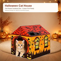 Fantastique maison à gratter pour chat d'Halloween en carton, hauteur 13,8 pouces |   3-en-1 Reposez-vous/Jouez/Cachez-vous Personnalisable