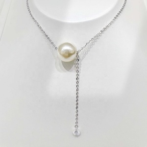 Collier de mariée en argent sterling 925 personnalisé, bijoux fins, forme en Y, style coréen, délicat, simple, collier de perles circulaires. - Product Image 5