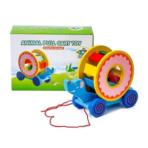 Série classique de jeu d'éducation précoce pour enfants, jouets mignons de dessin animé, blocs de construction en forme d'animal, chariot de traction à roues