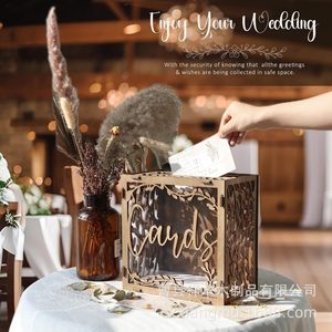 Wooden Openwork <b>Wedding</b> <b>Card</b> <b>Box</b> Rectangle Pine Handmade <b>Cards</b> Decoration - Product Image 1
