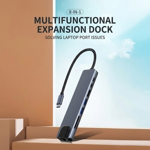 Estación de acoplamiento multipuerto de concentrador tipo <span class=keywords><strong>C</strong></span> 8 en 1 de alta calidad con 4K <span class=keywords><strong>HDMI</strong></span> USB3.0 <span class=keywords><strong>RJ45</strong></span> SDTF adaptador de carga PD de 2 puertos <span class=keywords><strong>USB</strong></span> <span class=keywords><strong>C</strong></span> - Product Image 2